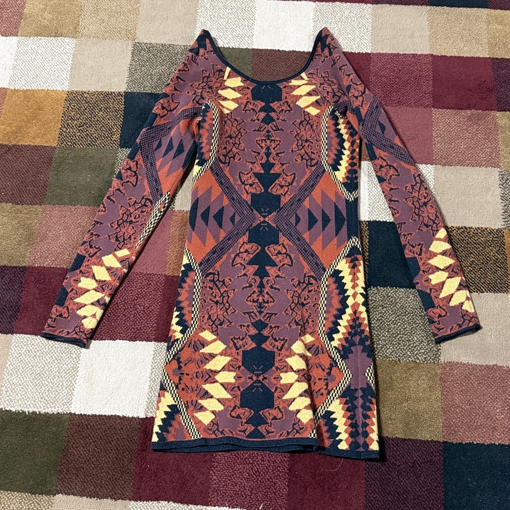 Free People low back Mini Dress size small - Aztec Brown Rust and Black print